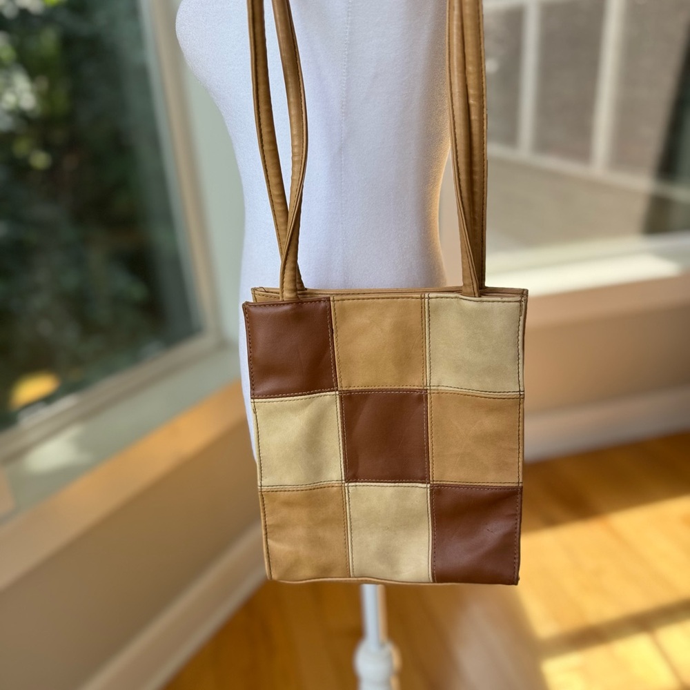 Vintage 90’s Y2K Tan Brown Patchwork Rectangular Shoulder Bag - Picture 14 of 16